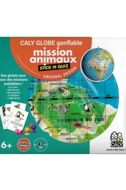 Caly Toys Stick N Quiz jeu globe gonflable 42 cm + Mission Animaux