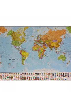 Maps International Monde pol. gepl. met latjes +vlaggen mi