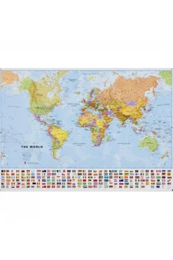 Maps International World pol. gepl. met latjes +vlaggen mi