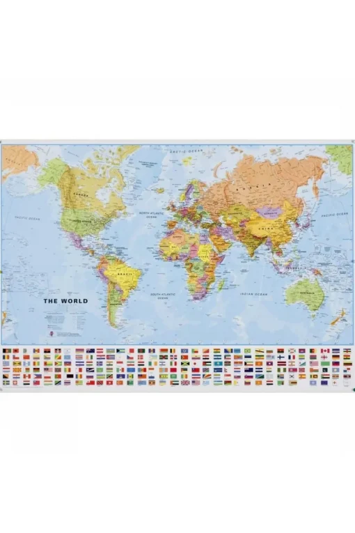 Maps International World pol. gepl. met latjes +vlaggen mi