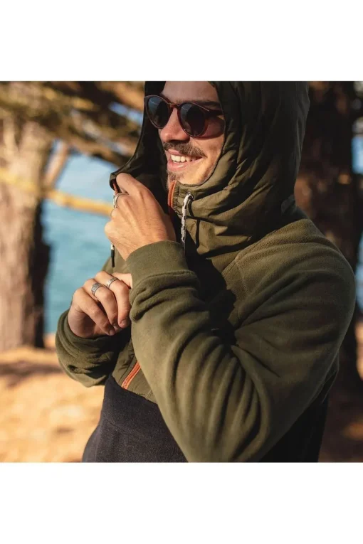 Passenger Clothing ltd Fleece Woodland Hooded 1/2 Zip Recycled Polar
