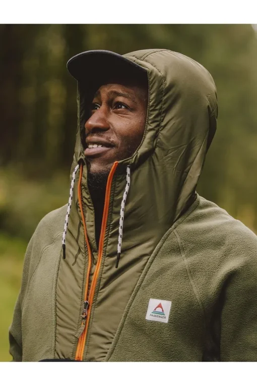 Passenger Clothing ltd Fleece Woodland Hooded 1/2 Zip Recycled Polar