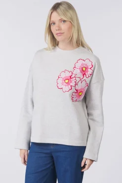 Pom Amsterdam Trui Floral Grey Melange