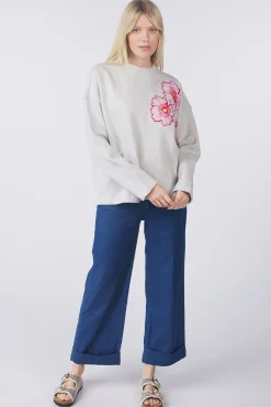 Pom Amsterdam Trui Floral Grey Melange