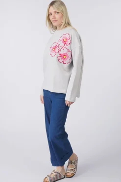 Pom Amsterdam Trui Floral Grey Melange