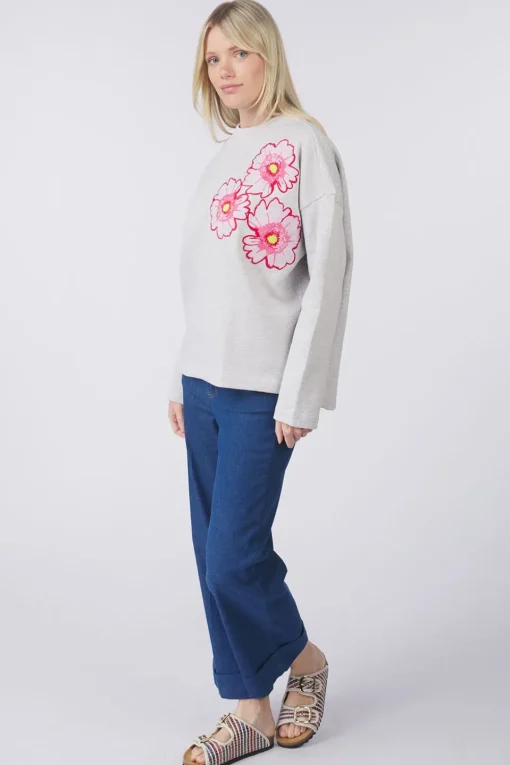 Pom Amsterdam Trui Floral Grey Melange