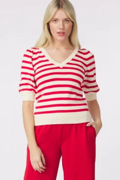 Pom Amsterdam Trui Striped Scarlet Red