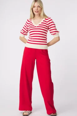 Pom Amsterdam Trui Striped Scarlet Red