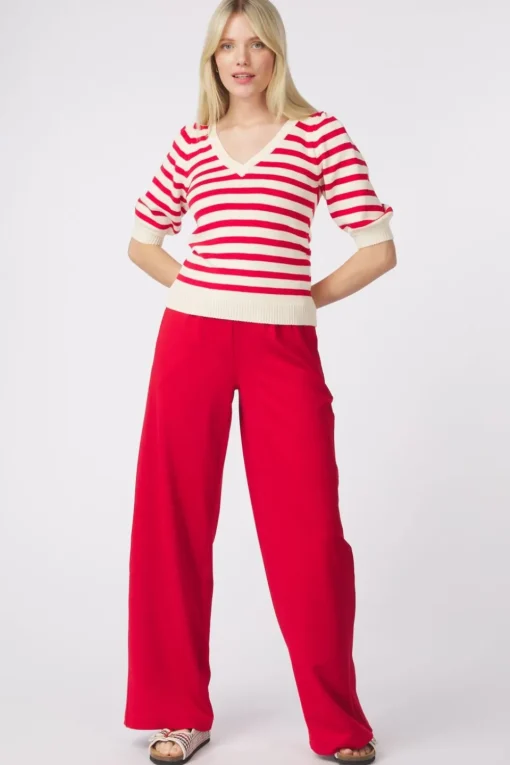 Pom Amsterdam Trui Striped Scarlet Red