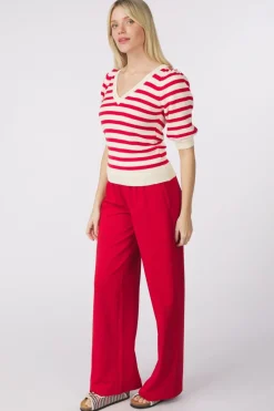 Pom Amsterdam Trui Striped Scarlet Red