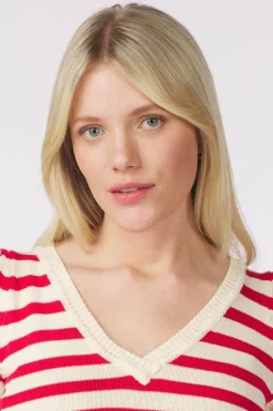 Pom Amsterdam Trui Striped Scarlet Red