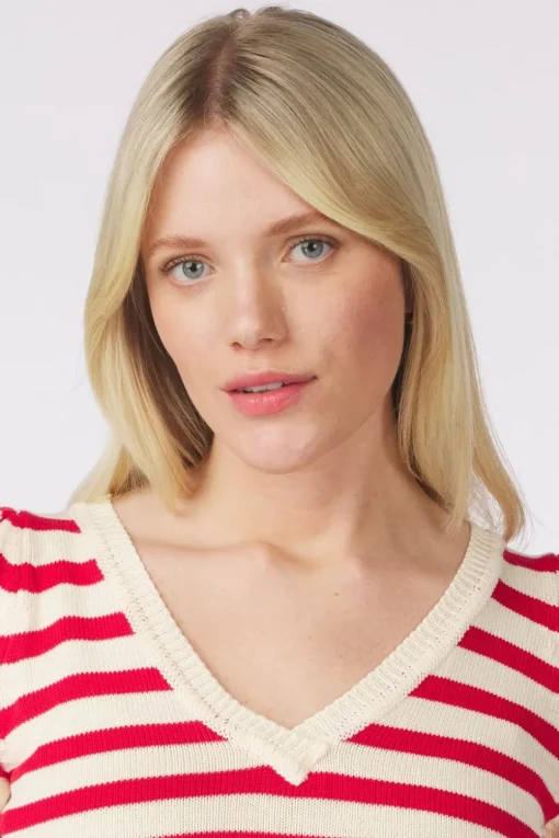 Pom Amsterdam Trui Striped Scarlet Red