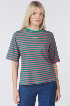 Pom Amsterdam T-Shirt Striped Pink Green