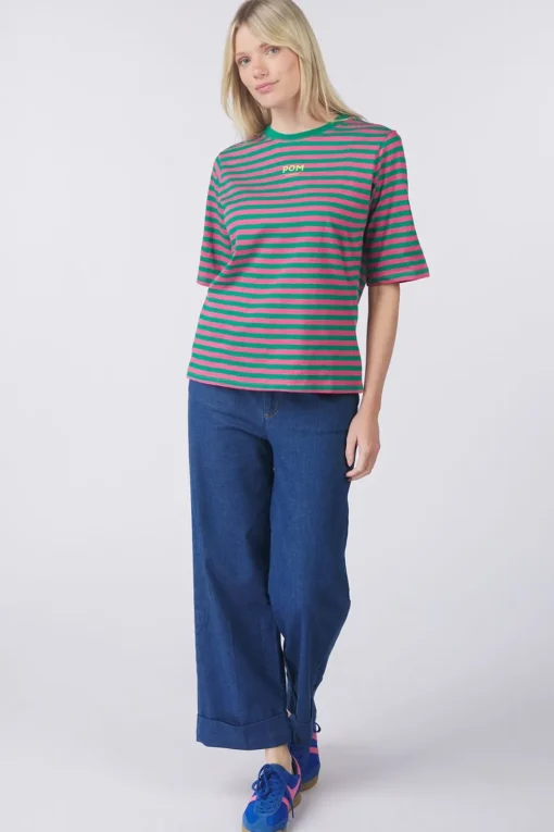 Pom Amsterdam T-Shirt Striped Pink Green