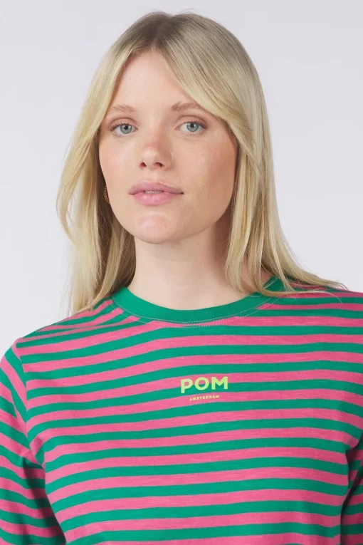 Pom Amsterdam T-Shirt Striped Pink Green