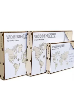 WOODEN CITY Wereld kaart in hout XL