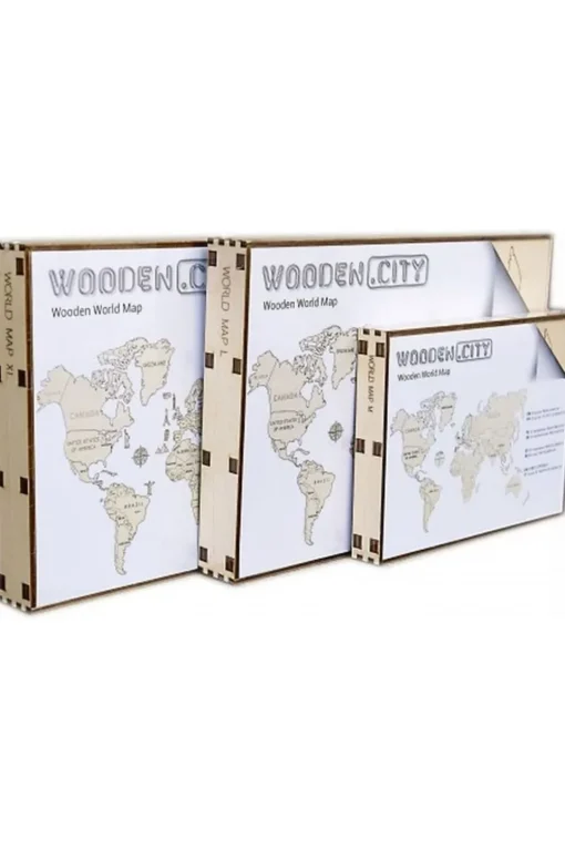 WOODEN CITY Wereld kaart in hout XL