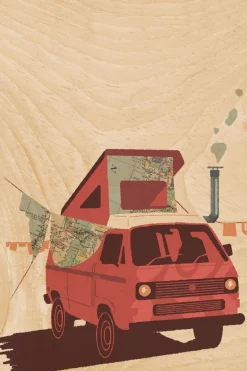 Woodhi Wenskaart Postcard Red Van
