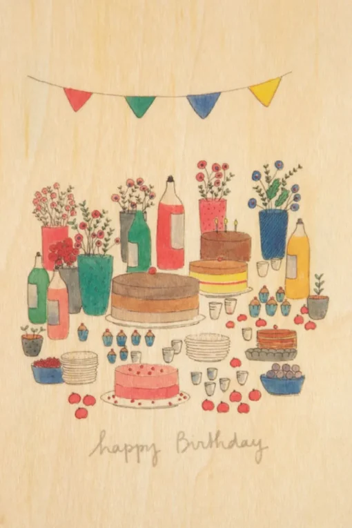 Woodhi Wenskaart Postcard Happy Birthday