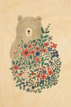 Woodhi Wenskaart Postcard Bear And Flowers