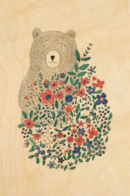 Woodhi Wenskaart Postcard Bear And Flowers