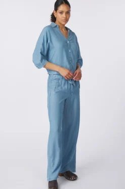 Yaya Broek Chambray Wide Leg With Elastic Waist
