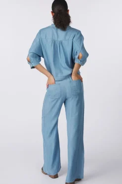 Yaya Broek Chambray Wide Leg With Elastic Waist