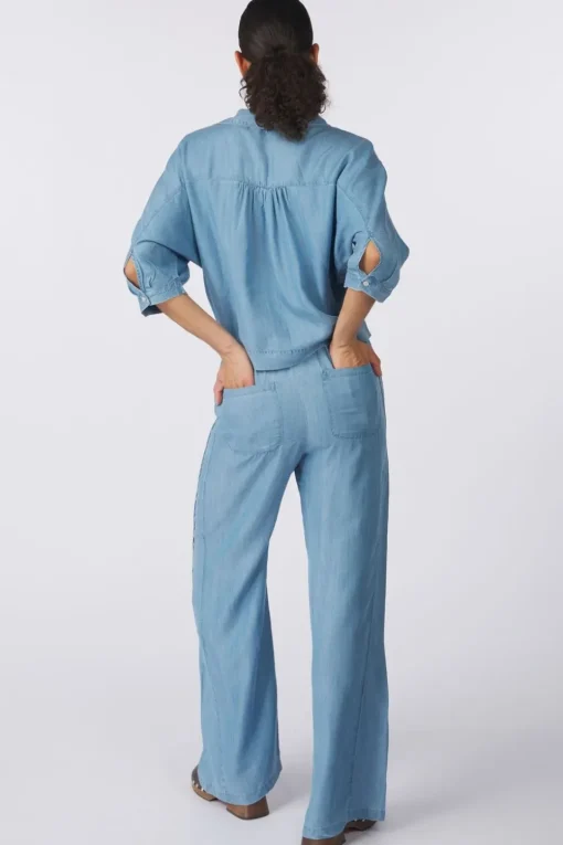 Yaya Broek Chambray Wide Leg With Elastic Waist