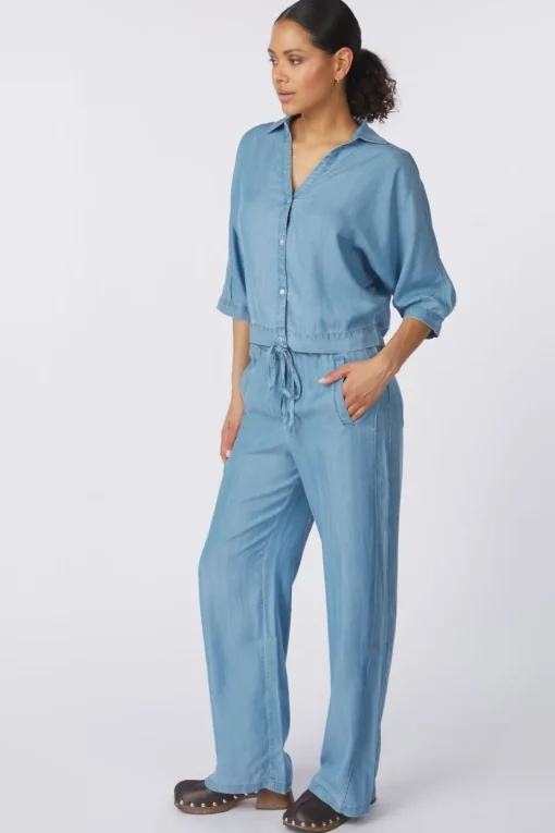 Yaya Broek Chambray Wide Leg With Elastic Waist