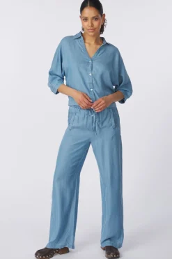 Yaya Broek Chambray Wide Leg With Elastic Waist