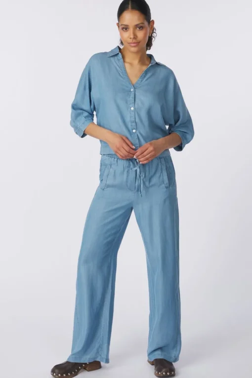 Yaya Broek Chambray Wide Leg With Elastic Waist