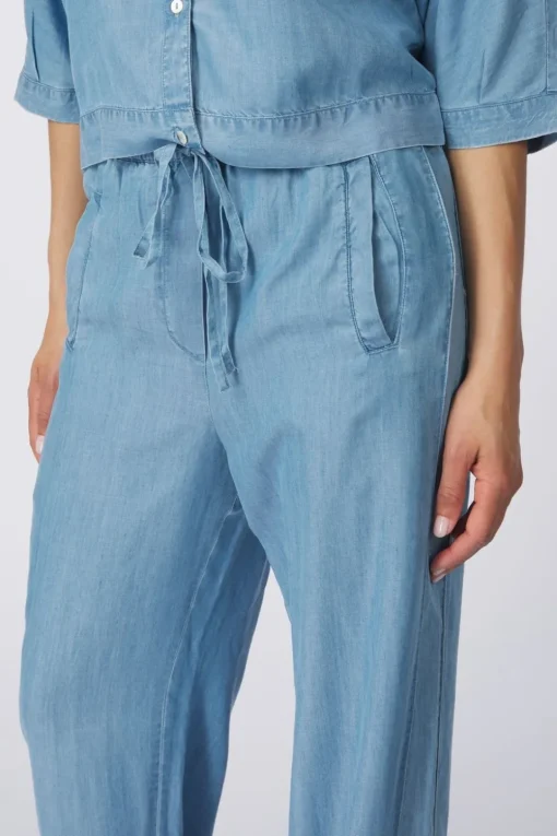 Yaya Broek Chambray Wide Leg With Elastic Waist