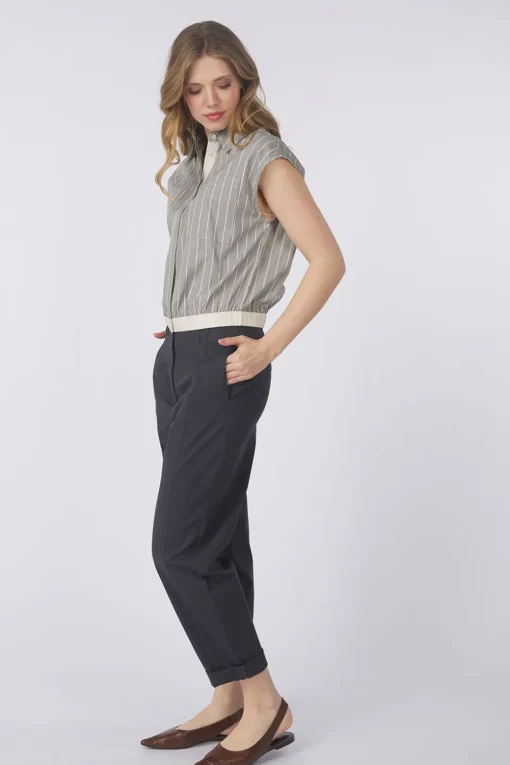 Yaya Broek Cotton Woven High Waist With Straight Leg