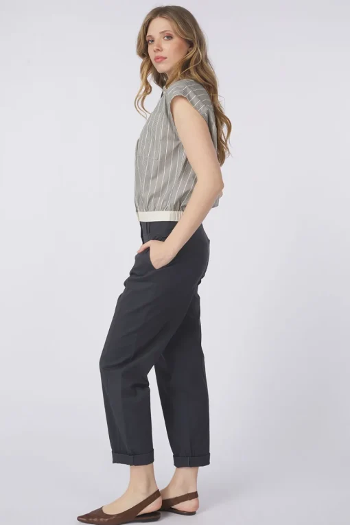 Yaya Broek Cotton Woven High Waist With Straight Leg