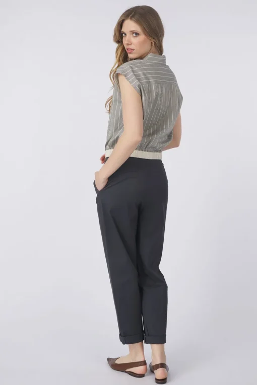 Yaya Broek Cotton Woven High Waist With Straight Leg