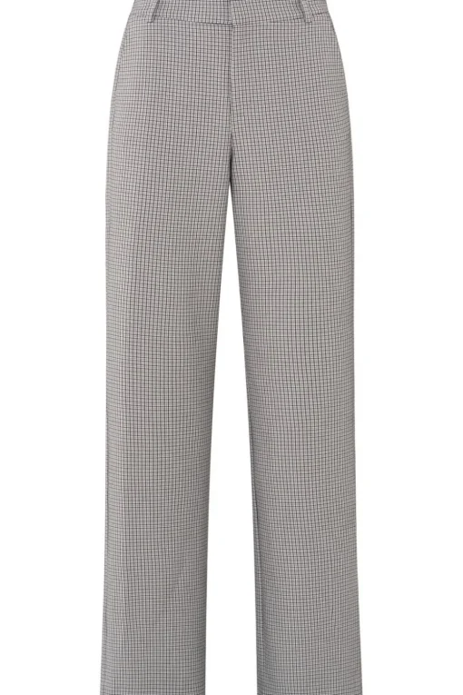Yaya Broek Woven Checked Wide Leg With Contrast Deta