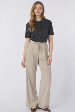 Yaya Broek Woven Pistripe Wide Leg With Belt And Cor