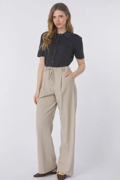 Yaya Broek Woven Pistripe Wide Leg With Belt And Cor