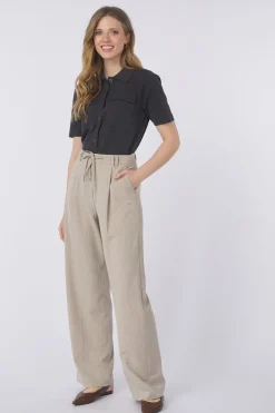 Yaya Broek Woven Pistripe Wide Leg With Belt And Cor