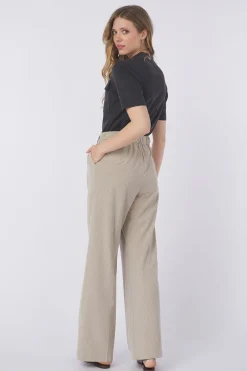 Yaya Broek Woven Pistripe Wide Leg With Belt And Cor