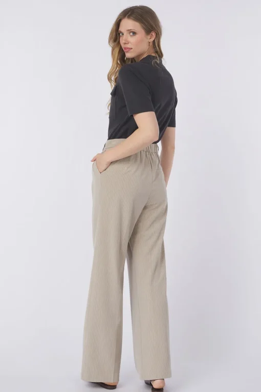Yaya Broek Woven Pistripe Wide Leg With Belt And Cor