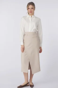 Yaya Rok Woven Melange Midi Skirt With A Symmetrical Effect