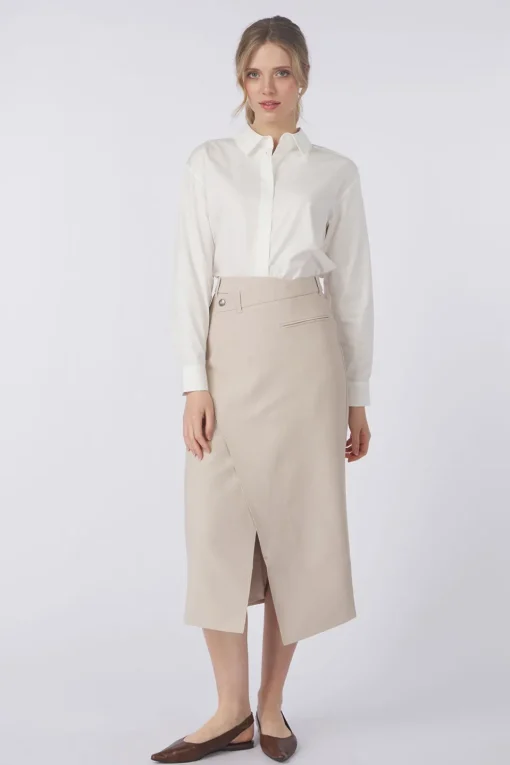 Yaya Rok Woven Melange Midi Skirt With A Symmetrical Effect