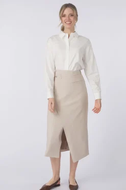 Yaya Rok Woven Melange Midi Skirt With A Symmetrical Effect