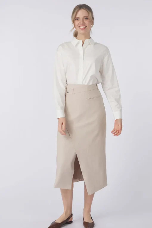 Yaya Rok Woven Melange Midi Skirt With A Symmetrical Effect
