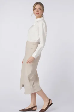 Yaya Rok Woven Melange Midi Skirt With A Symmetrical Effect