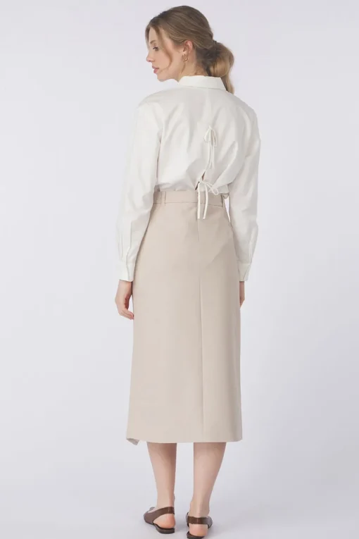 Yaya Rok Woven Melange Midi Skirt With A Symmetrical Effect